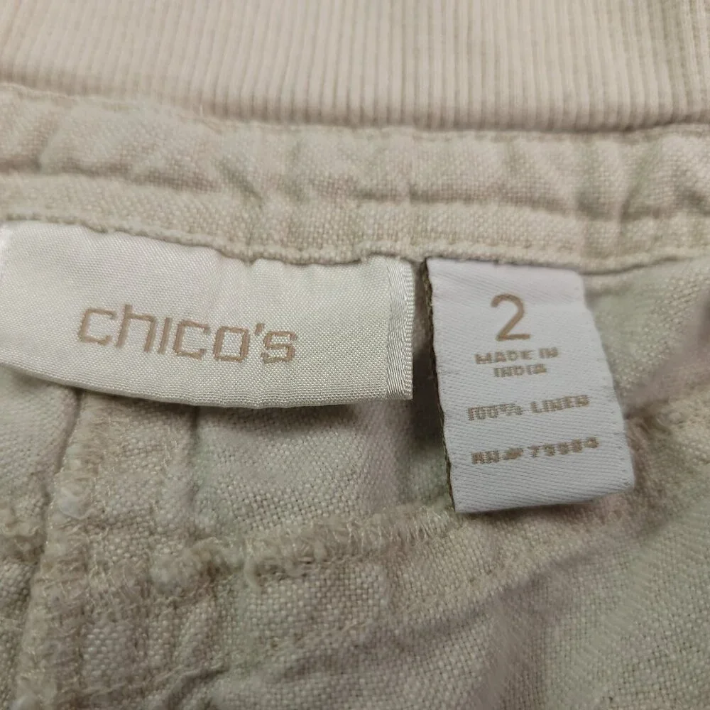 Chicos Womens Linen Pants 12 (2) Relaxed Beige Casual Beach Mid Rise - Picture 7 of 7